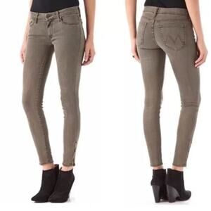 Mother The Looker Ankle Zip Skinny Jeans Olive Green/Gray Low Rise Women 27